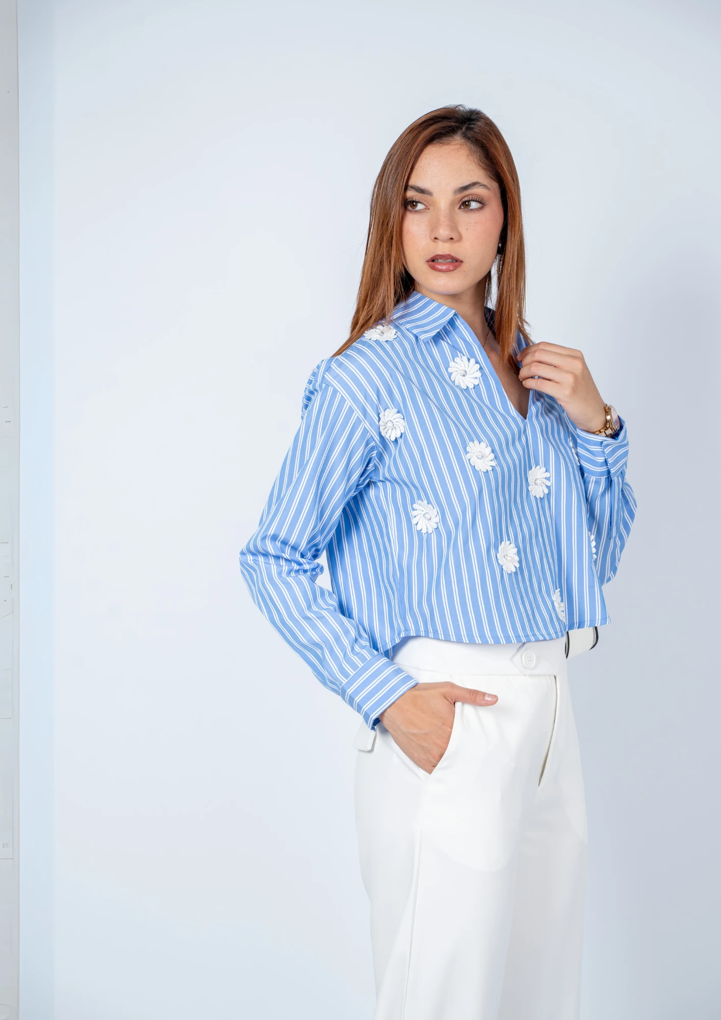 Blusa Yovana M/L Popelina Listada